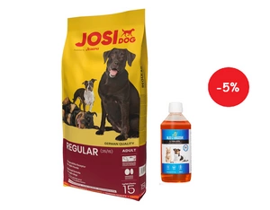 JOSERA JosiDog Regular 15kg + LAB V Lašišų aliejus šunims ir katėms 500ml