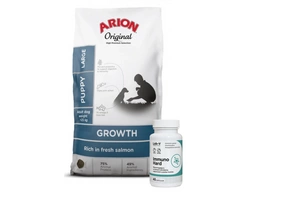 ARION Original Growth Salmon Puppy Large Breeds 12kg + LAB-V Immuno Hard 45 kapsulės