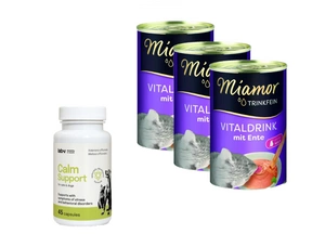 Miamor VitalDrink su antimi 3x135ml + LAB-V Calm Support - streso ir elgesio sutrikimų simptomų palaikymas 45 kapsulės