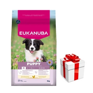EUKANUBA Growing Puppy Medium Breed Chicken 3kg + Staigmena Šunui