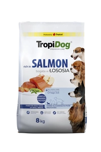 TROPIDOG Premium Adult medium & large breeds lašiša ir ryžiai 8kg