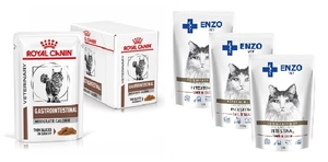 ROYAL CANIN Gastro Intestinal Moderate Calorie GIM 35 12x85g paketėlis (padažas) + ENZO VET Žarnynas su ėriena padaže katėms 3x100g