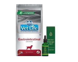 FARMINA Vet Life Dog Gastrointestinal 12kg + LAB-V Omega 3 ir 6 riebalų rūgštys bendrai šunų ir kačių sveikatos, kailio ir odos būklei gerinti 100ml
