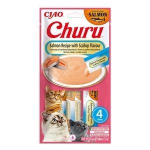 INABA CAT CHURU lašiša su šukutėmis 4x14g