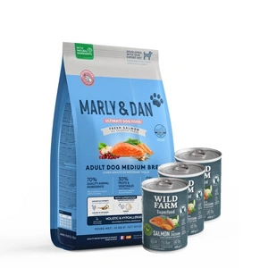 Marly & Dan Adult Dog Medium Breed Fresh Salmon Holistic & Hypoallergenic 12kg sauso maisto + Wild Farm Superfood Salmon lašiša 3x400 g pašaro šunims be grūdų