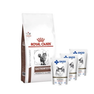 ROYAL CANIN Gastro Intestinal vidutinio kaloringumo GIM 35 400g + ENZO VET Žarnynas su ėriena padaže katėms 3x100g
