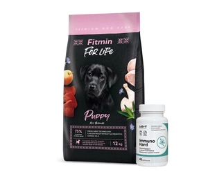 FITMIN DOG For Life Puppy 12kg + LAB-V Immuno Hard - imuniteto stiprinimas šunims ir katėms 45 kapsulės