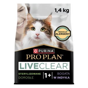 PRO PLAN LiveClear Maistas suaugusiems katėms po sterilizacijos, turtingas kalakutiena, 1,4 kg