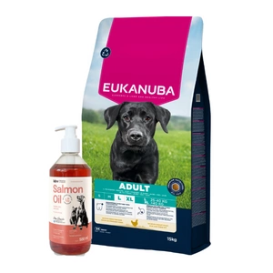 EUKANUBA Adult Large Breed Chicken 15kg + LAB V Lašišų aliejus šunims ir katėms 500ml