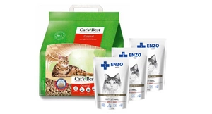 JRS Cats Best Eko Plus - Agregatinis medinis kraikas 5l / 2,1kg + ENZO VET Žarnynas su ėriena padaže katėms 3x100g