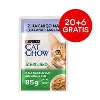 CAT CHOW Sterilizuotas ėdalas katėms su ėriena ir šparaginėmis pupelėmis padaže 85g - 20 SASKETŲ + 6 NEMOKAMAI !!!