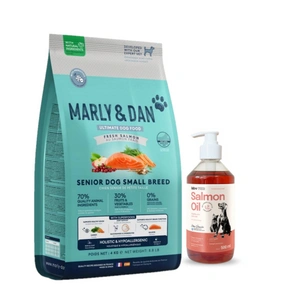 Marly & Dan Senior Dog Small Breed Fresh Salmon Holistic & Hypoallergenic 4kg sauso ėdalo + LAB V Lašišų aliejus šunims ir katėms 500ml
