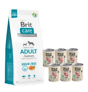 BRIT CARE Grain-free Adult Salmon 12kg + Wild Farm Pate Lamb 6x400g ėrienos ėdalas šunims be glitimo