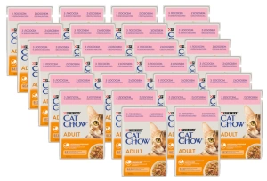 PURINA Cat Chow Suaugusių kačių ėdalas su lašiša ir šparaginėmis pupelėmis drebučiuose 26X85g