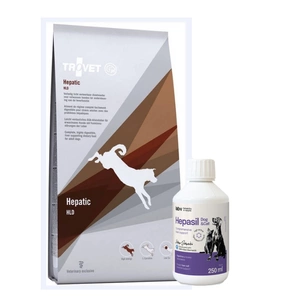TROVET HLD Hepatic (šuniui) 12,5kg + Lab-v Hepasil Dog & Cat preparatas šunų ir kačių kepenų veiklai gerinti 250 ml