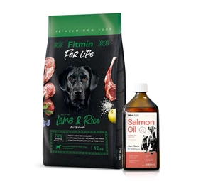 FITMIN dog For Life Lamb & Rice 12 kg + Lab-V 100% lašišų aliejus įvairaus amžiaus šunims ir katėms 500ml ša