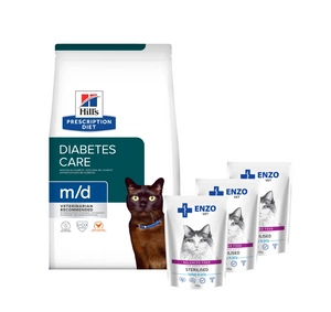 HILL'S PD Prescription Diet Feline m/d 3kg + ENZO VET Sterilizuota dieta sterilizuotoms katėms su kalakutiena želė 3x100g