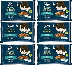 FELIX Tasty Shreds drėgnas kačių ėdalas su lašiša ir tunu padaže 24x80g (6x4x80g)