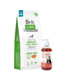 BRIT CARE Dog Grain-free Adult Large Breed Salmon 12kg + LAB V Lašišų aliejus šunims ir katėms 500ml