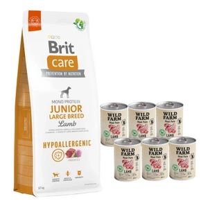 BRIT CARE Dog Hypoallergenic Junior Large Breed Lamb 12kg + Wild Farm Pate Lamb 6x400g ėrienos ėdalas šunims be glitimo