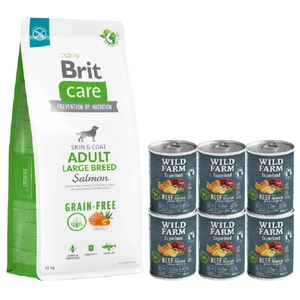 BRIT CARE Dog Grain-free Adult Large Breed Salmon 12kg + Wild Farm Superfood Beef 6x400 g pašaro šunims be grūdų