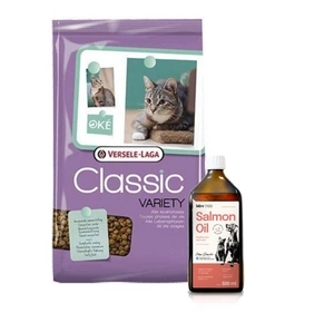 VERSELE-LAGA Classic Cat Variety 10kg + Lab-V 100% lašišų aliejus įvairaus amžiaus šunims ir katėms 500ml šalto spaudimo