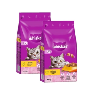 WHISKAS Adult 2x3,8 kg - sausas ėdalas suaugusioms katėms su gardžia vištiena