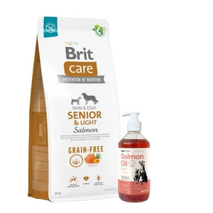 BRIT CARE Dog Grain-free Senior & Light Salmon 12kg + LAB V Lašišų aliejus šunims ir katėms 500ml