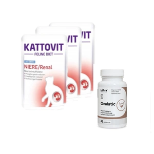 Kattovit Niere/Renal ančių 3x85g paketėlis + LAB-V Oxalatic - Pagalba katėms, kai susidaro oksalatiniai akmenys 45 kapsulės