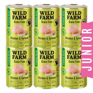 WILD FARM Premium Grain Free Chicken and Salmon Junior 6x400g - kačiukų ėdalas be grūdų