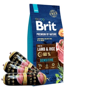 BRIT Premium By Nature Sensitive ėriena 15kg + Hektor paukštienos batonas 3x900g