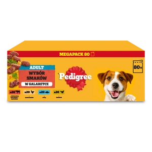 PEDIGREE® Suaugusių šunų drėgnas ėdalas, įvairių skonių želė, paketėlis 80 x 100 g