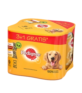 PEDIGREE Adult 3+1 BOX 4X400G - JELL-O drėgnas maistas šunims (2x SU KIAUŠINIU, 2x SU PIENU)