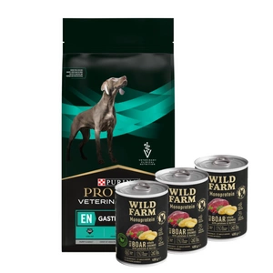 PURINA Veterinary PVD LT Gastrointestinal (šunims) 12kg + Wild Farm Monoprotein Wild Boar 3x400g hipoalerginis šunų ėdalas