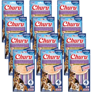 INABA Dog Churu (žuvies pagrindo) lašiša, krevetės 12x(4x14g)