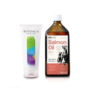 BOTANIQA Moisturizing & protection shampoo 250ml + Lab-V 100% lašišų aliejus įvairaus amžiaus šunims ir katėms 500ml šalto spaudimo