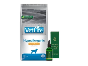 FARMINA Vet Life Hypoallergenic Fish & Potato 12kg + LAB-V Omega 3 ir 6 riebalų rūgštys bendrai šunų ir kačių sveikatos, kailio ir odos būklei gerinti 100ml