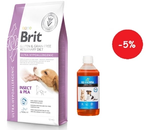 BRIT GF Veterinary Diets Dog Ultra-Hypoallergenic Insect 12kg + LAB V Lašišų aliejus šunims ir katėms 500ml