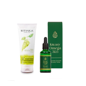 BOTANIQA intensyvi gydomoji kolageno ir keratino kaukė 250ml + LAB-V Omega 3 ir 6 riebalų rūgštys bendrai šunų ir kačių sveikatos, kailio ir odos būklei gerinti 100ml