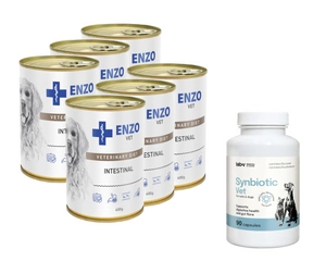 ENZO VET Žarnyno dieta šunims su ėriena 3x400g + LAB-V Synbiotic Vet - zdrowie przewodu pokarmowego i mikroflora jelitowa dla psów i kotów 45 kapsułek
