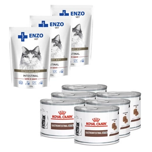 ROYAL CANIN Gastro Intestinal Kitten 6x195g skardinė + ENZO VET Žarnynas su ėriena padaže katėms 3x100g