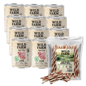 WILD FARM Pate Lamb 12x800g ėdalas šunims be glitimo + nemokamas skanėstas
