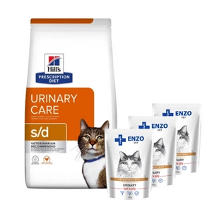 HILL'S PD Prescription Diet Feline s/d Urinary Care 3kg + ENZO VET šlapalas su jautiena želė katėms 3x100g