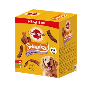PEDIGREE® Mega Box SchmackosTM - papildomas ėdalas suaugusiems šunims (jautienos, ėrienos ir paukštienos skonio) - 790g