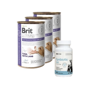 BRIT GF Veterinary Diets Dog Gastrointestinal Low Fat 3x400g- drėgnas maistas šunims + LAB-V Synbiotic Vet - virškinamojo trakto sveikata ir žarnyno mikroflora šunims ir katėms 45 kapsulės