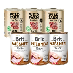 BRIT PATE & MEAT RABBIT 3x800g + WILD FARM Pate Lamb 3x800g