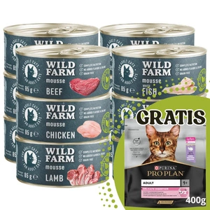 WILD FARM Mousse Beef 85g - putėsiai be grūdų katėms + PURINA 400 g NEMOKAMAI