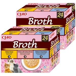 INABA Ciao Broth - papildomas maistas katėms vištienos, lašišos ir tuno skonio sultinys 48x40g