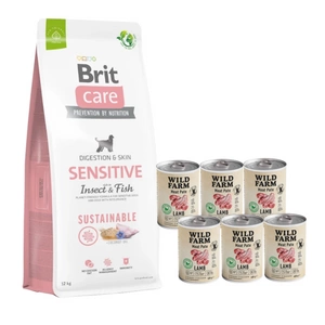 BRIT CARE Sustainable Sensitive Insect & Fish 12kg + Wild Farm Pate Lamb 6x400g ėrienos ėdalas šunims be glitimo