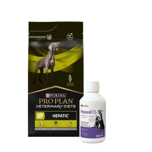 PURINA Veterinary PVD HP Hepatic 3kg + Lab-v Hepasil Dog & Cat preparatas šunų ir kačių kepenų veiklai gerinti 250 ml